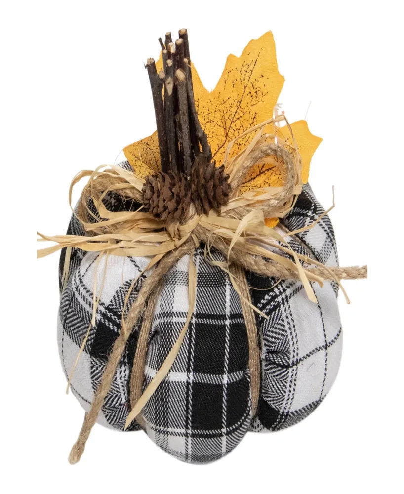 5" Black and White Plaid Fall Harvest Plush Pumpkin