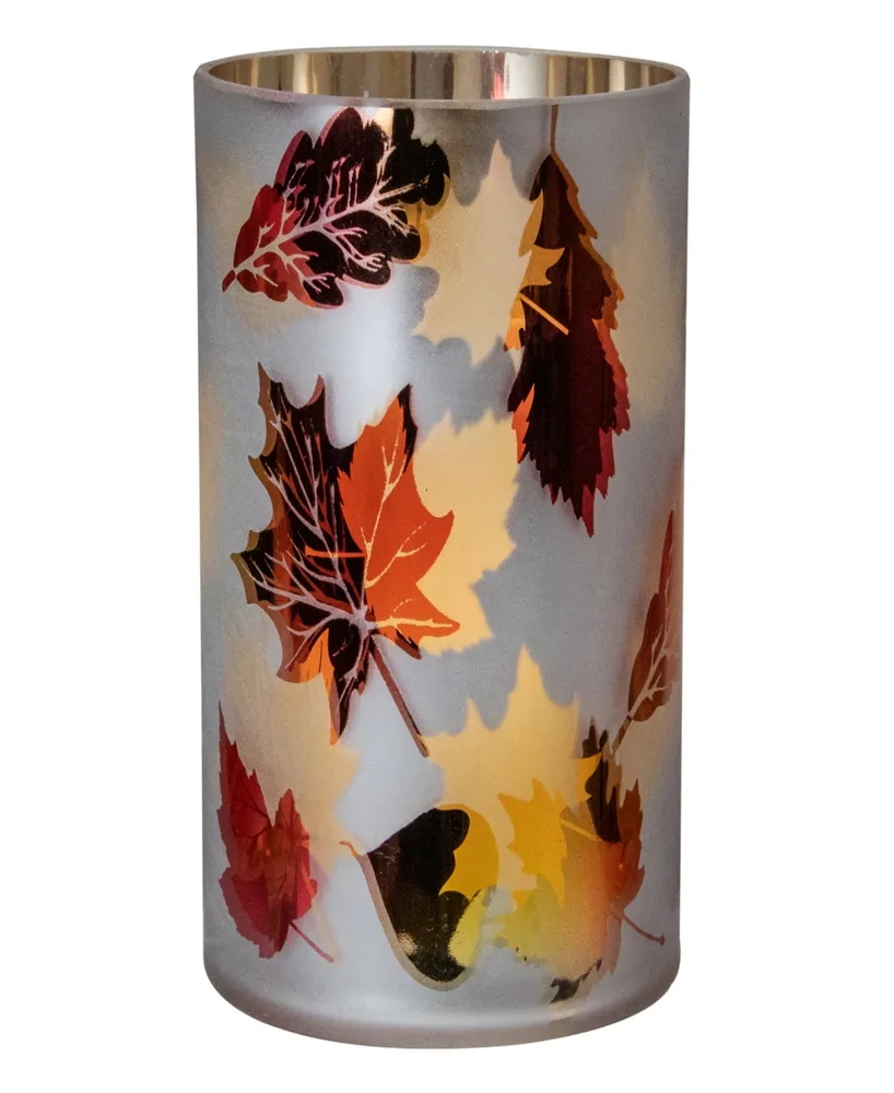 6" Matte White and Gold-Tone Autumn Leaves Flameless Glass Candle Holder