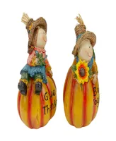 Set of 2 Girl and Boy Scarecrows on Pumpkins Fall Figurines 6"