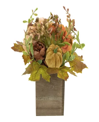 10" x 8" Orange Floral and Pumpkin Wooden Box Fall Harvest Tabletop Decoration
