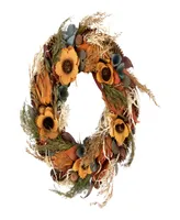 Sunflower and Straw Artificial Fall Harvest Wreath 12" Unlit