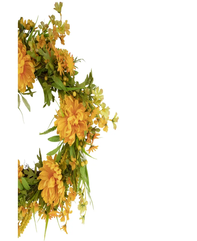 Yellow Peony Artificial Fall Harvest Twig Wreath 24" Unlit