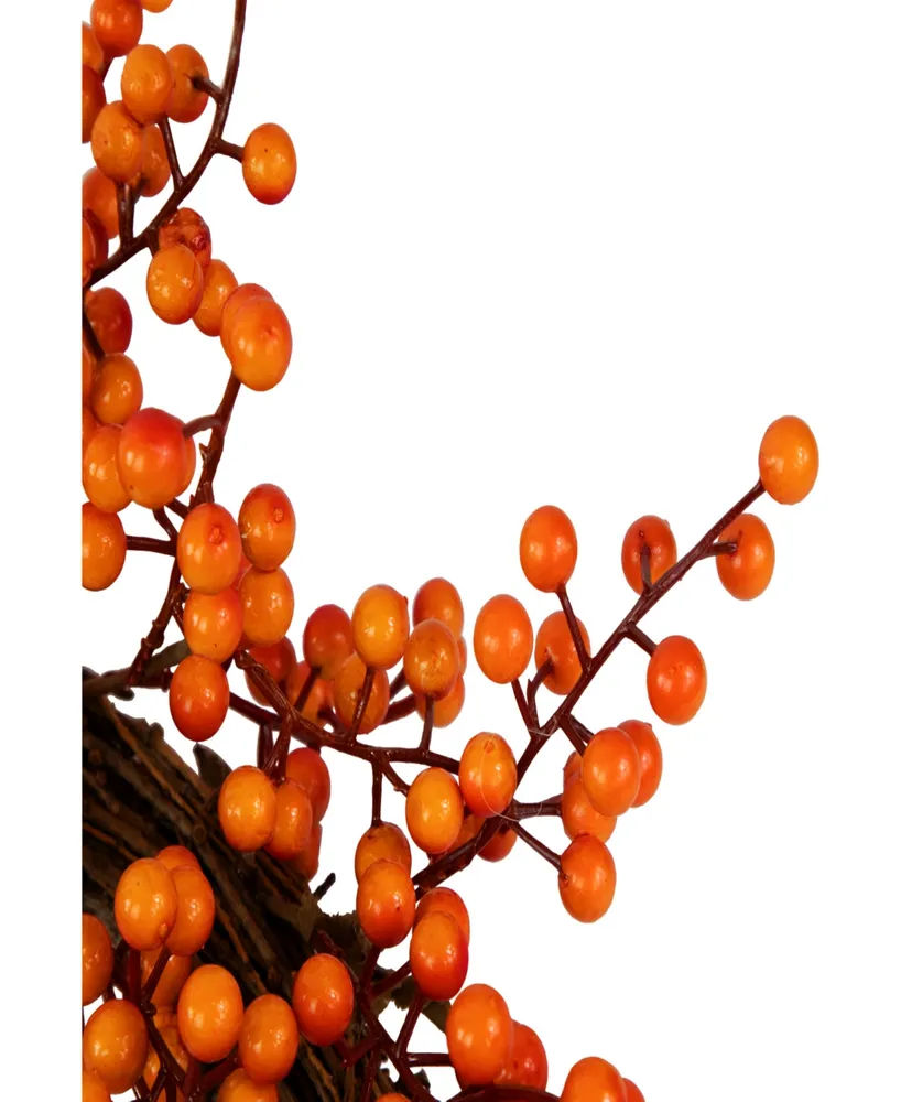 18" Red and Orange Berries Artificial Fall Harvest Twig Wreath 18" Unlit