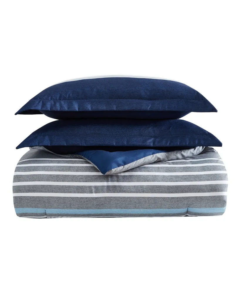 Nautica Solid Navy Brushed Microfiber Reversible Comforter And