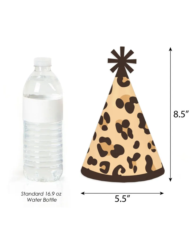 Leopard Print Cone Happy Birthday Party Hats - Set of 8 (Standard Size)