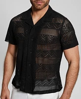 Guess Men's Short-Sleeve Geometric Crochet-Knit Shirt