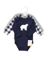 Hudson Baby Boys Cotton Long-Sleeve Bodysuits, Polar Bear, 3-Pack