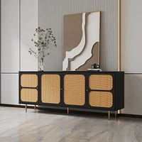 Rattan Sideboard Buffet Cabinet, Kitchen Storage Cabinet Console Table With Adjustable Shelves