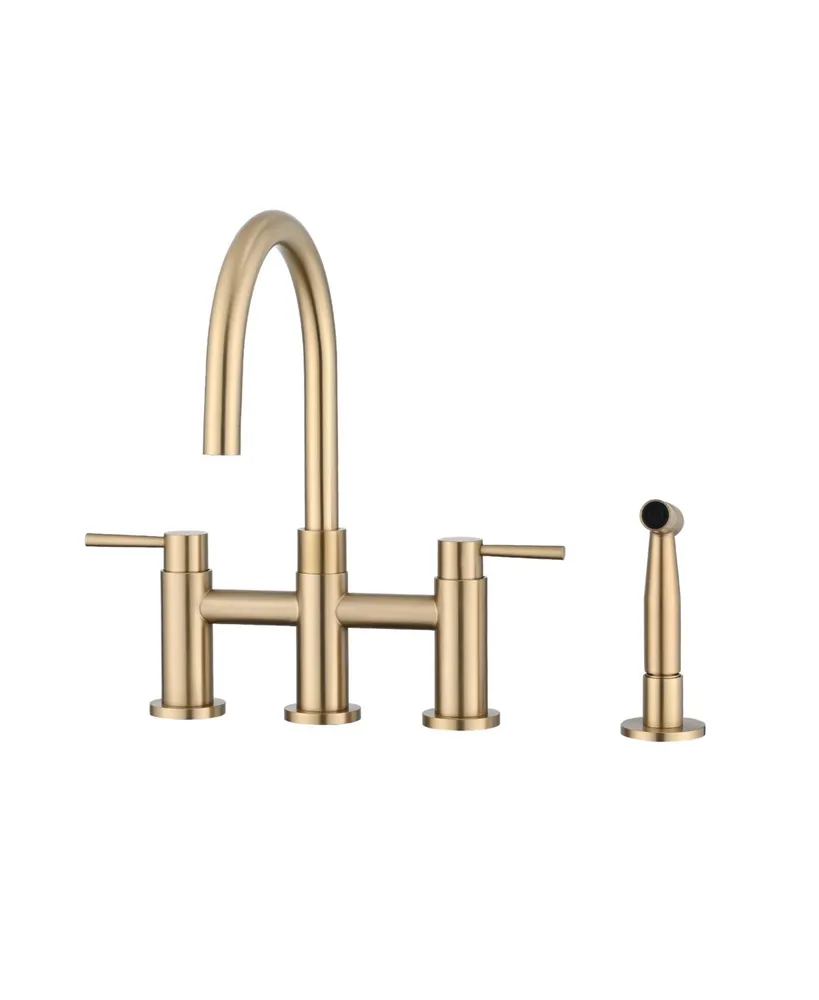 Streamdale Furniture Double Handle Bridge Kitchen Faucet With Side Spray