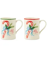 Lenox Mr & Mrs 2-Piece Porcelain Candy Cane Mug Set