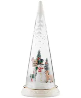 Lenox Lighted Christmas Cone With North Pole Snowman Scene Figurine