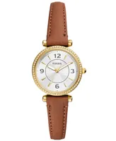 Fossil Women's Carlie Three-Hand Medium Brown Genuine Leather Watch, 28mm