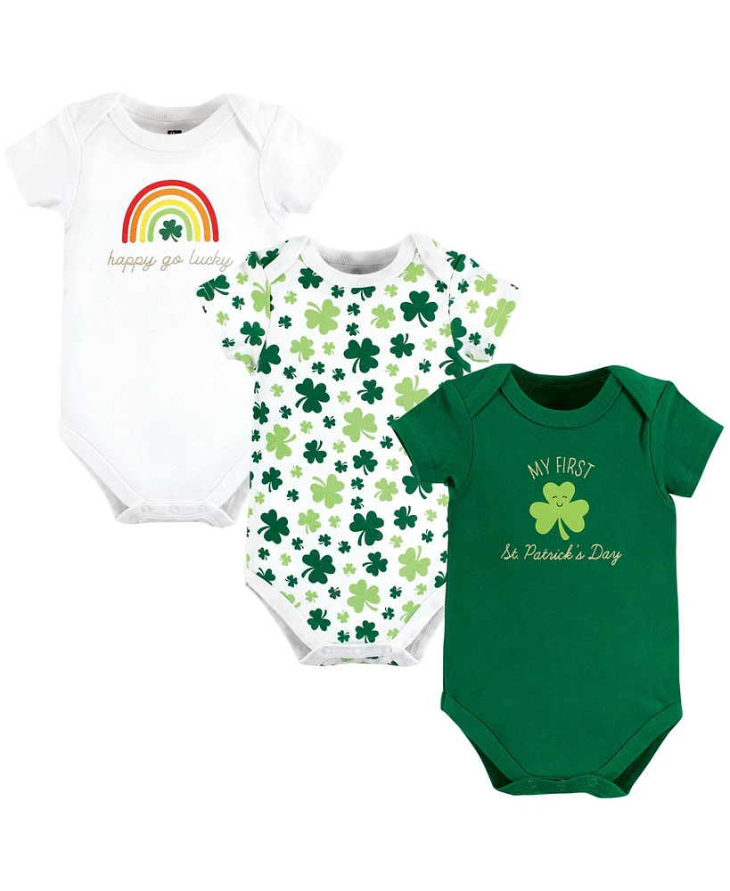 Hudson Baby Girls Cotton Bodysuits, St Patricks Rainbow, 3-Pack