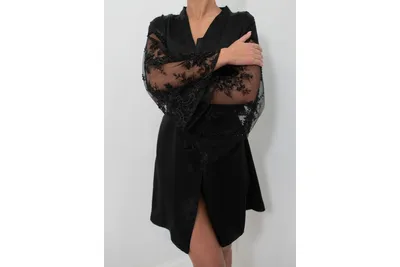 Women's Silk Short Robe - Beaded Wide Sleeve Collection
