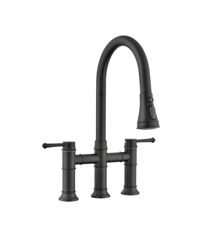 Simplie Fun Double Handle Bridge Kitchen Faucet With Pull-Down Spray Head