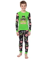 Monster Jam Boys Truck Long Sleeve Grave Digger Tight Fit Sleep Pajama Set