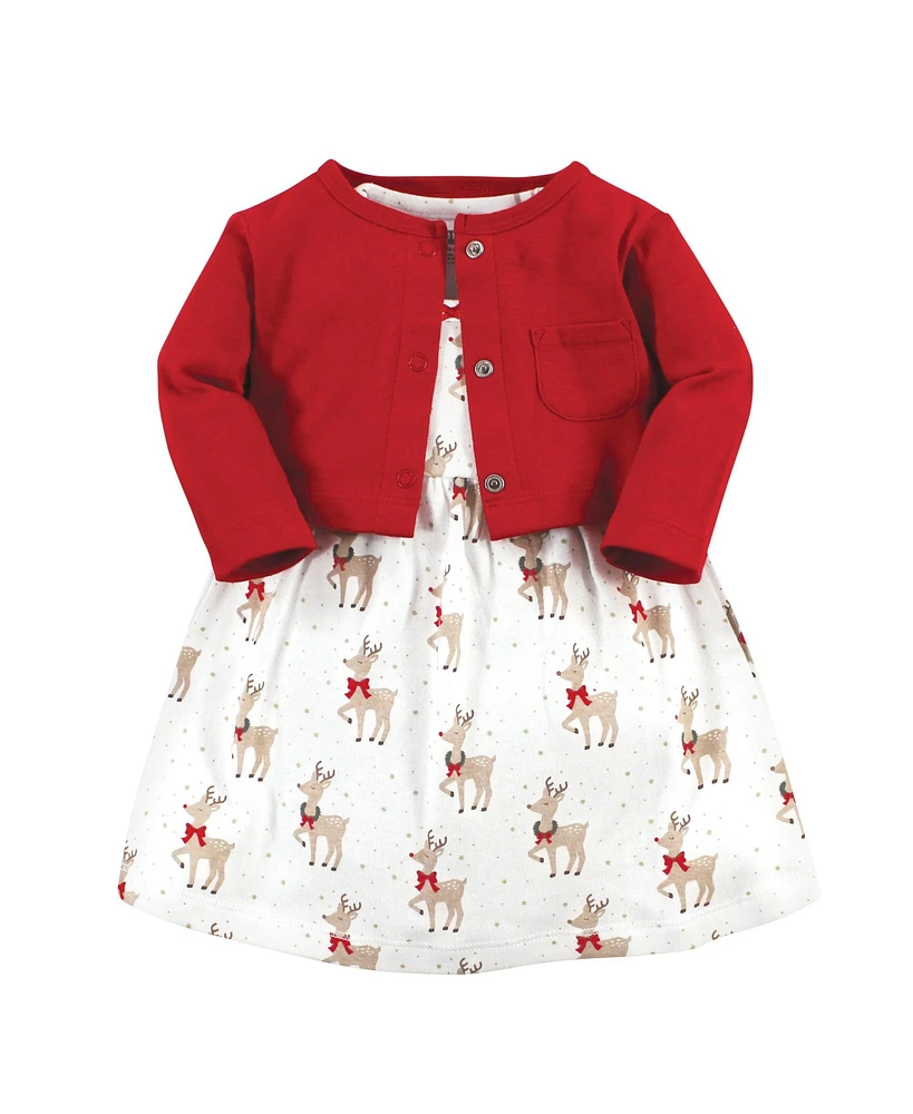 Hudson Baby Baby Girls Hudson Cotton Dress and Cardigan Set