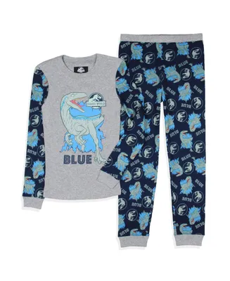 Jurassic Park Big Boys World Movie Film Logo Blue Tight Fit Sleep Pajama Set