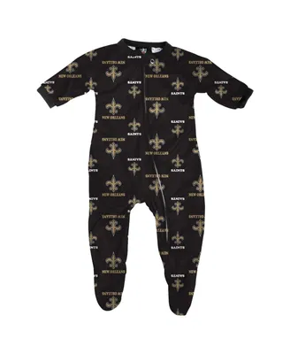 New Orleans Saints Infant Boys and Girls Piped Raglan Full Zip Coverall - Black