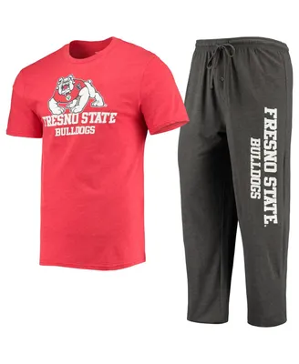 Men's Concepts Sport Heathered Charcoal, Red Fresno State Bulldogs Meter T-shirt and Pants Sleep Set