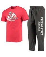Men's Concepts Sport Heathered Charcoal, Red Fresno State Bulldogs Meter T-shirt and Pants Sleep Set