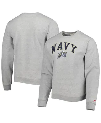 Men's League Collegiate Wear Heather Gray Navy Midshipmen 1965 Arch Essential Lightweight Pullover Sweatshirt