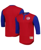 Men's Mitchell & Ness Red Chicago Cubs Cooperstown Collection Legendary Slub Henley 3/4-Sleeve T-shirt