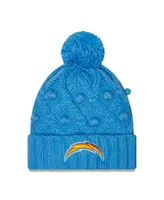 Big Girls New Era Powder Blue Los Angeles Chargers Toasty Cuffed Knit Hat with Pom