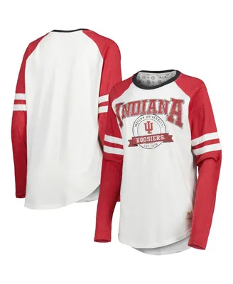 Women's Pressbox White, Crimson Indiana Hoosiers Brooking Sleeve Stripe Raglan Long T-shirt
