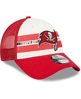 Men's New Era Cream, Red Tampa Bay Buccaneers Team Stripe Trucker 9FORTY Snapback Hat