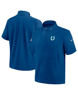 Men's Nike Royal Indianapolis Colts Sideline Coach Short Sleeve Hoodie Quarter-Zip Jacket