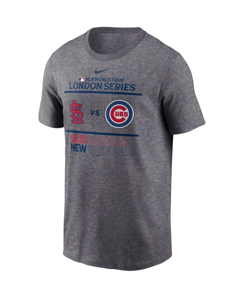 Men's Nike Heather Charcoal 2023 Mlb World Tour: London Series Chicago Cubs vs St. Louis Cardinals Matchup T-shirt