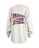 Women's Pressbox White Lsu Tigers Pennant Stack Oversized Long Sleeve T-shirt