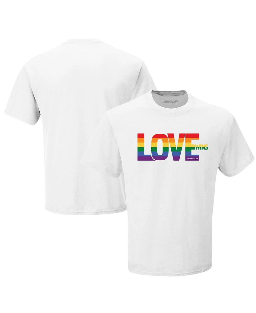 Men's Checkered Flag Sports White Nascar Love Wins T-shirt