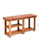 Costway 3-Tier Wood Shoe Rack Shoe Bench Freestanding Boots Storage Organizer Heavy-duty