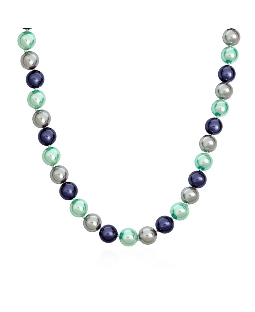 Large Hand Knotted Multi Color Blue Grey Shades Shell Imitation Pearl 14MM Strand Necklace For Women 20In