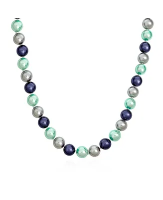 Bling Jewelry Large Hand Knotted Multi Color Blue Grey Shades Shell Imitation Pearl 14MM Strand Necklace For Women 20In