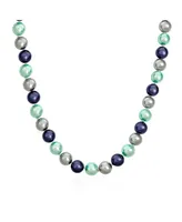 Large Hand Knotted Multi Color Blue Grey Shades Shell Imitation Pearl 14MM Strand Necklace For Women 20In