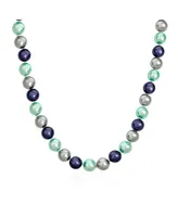 Bling Jewelry Large Hand Knotted Multi Color Blue Grey Shades Shell Imitation Pearl 14MM Strand Necklace For Women 20In