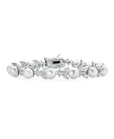 Bling Jewelry Multi Cz Marquise Leaves Vine White Button Freshwater Cultured Pearl Bracelet For Women 7 Inch