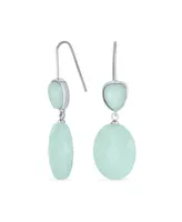 Bling Jewelry Elegant Teardrop Accent Briolette Soft Mint Light Green Natural Amazonite Faceted Oval Drop Earrings For Women Fish Hook