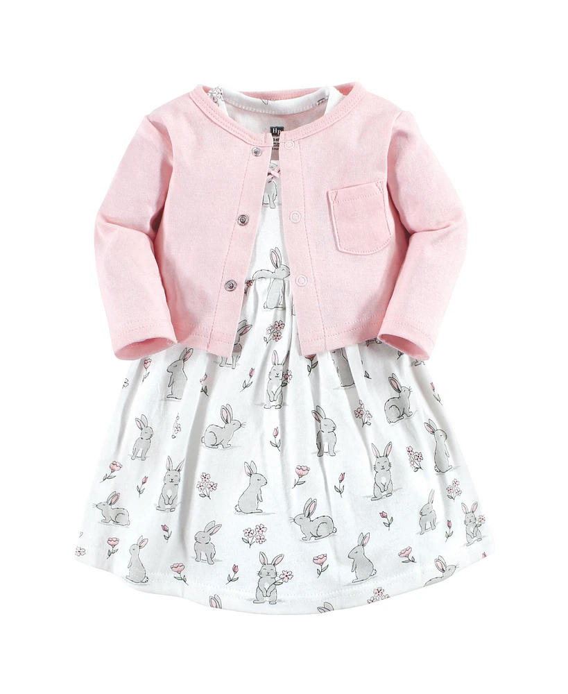 Hudson Baby Baby Girls Hudson Cotton Dress and Cardigan Set, Bunny Floral