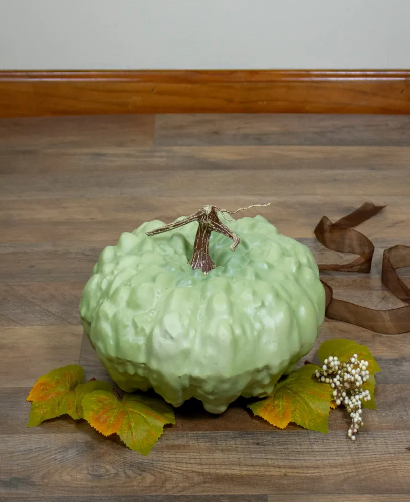 10.5" Textured Light Green Pumpkin Autumn Table Decoration