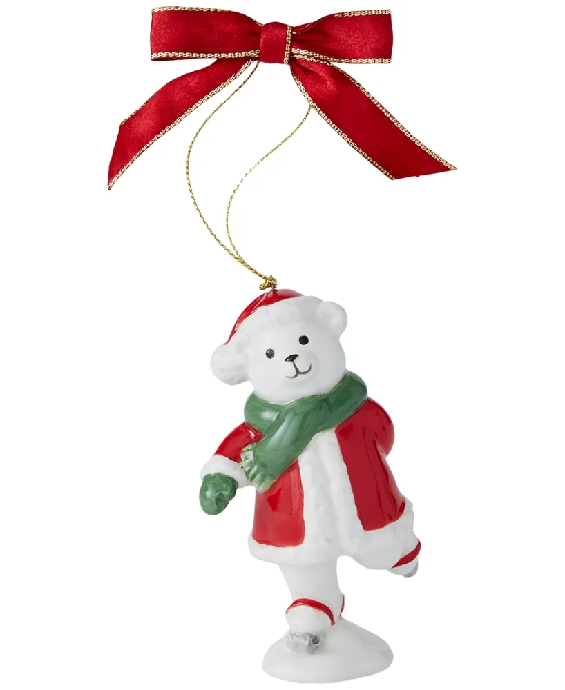 Spode Christmas Tree Skating Teddy Bear Ornament