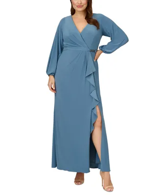 Adrianna Papell Plus Jersey Faux-Wrap Gown