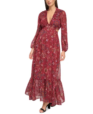 Guess Women's Floral-Print Cutout Maxi Dress