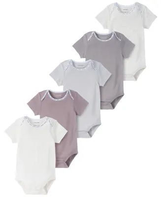 Calvin Klein Baby Boys or Girls Organic Cotton Short Sleeve Bodysuits, Pack of 5