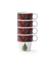 Spode Christmas Tree Tartan Stacking Mugs, Set of 4