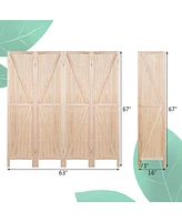 Costway 4Panels Folding Wooden Divider W/ V-shaped Design 5.6Ft Tall