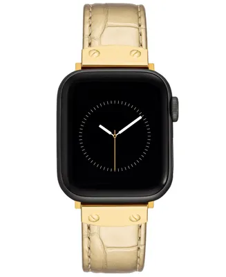 Anne Klein Women's Gold-Tone Crocograin Genuine Leather Band designed for Apple Watch 42mm (Series 10) & 38/40/41mm